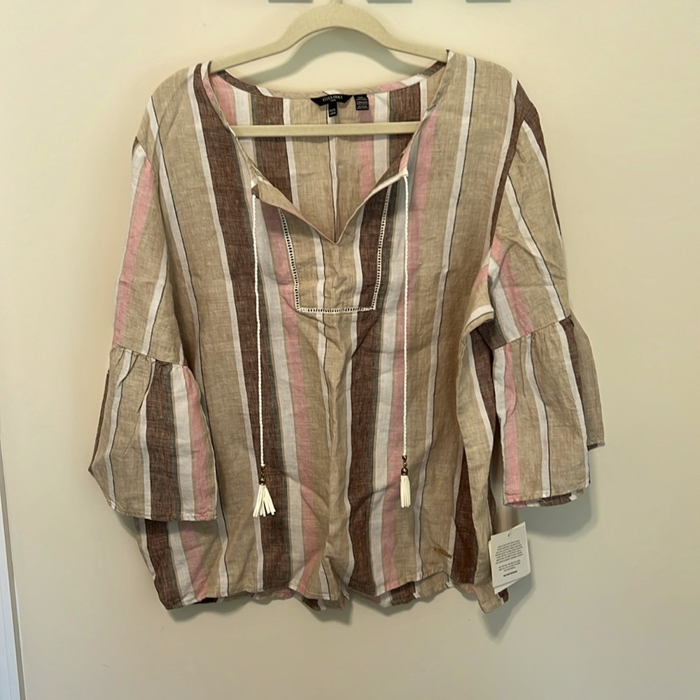 Ellen Tracy Women’s Bell Sleeves Structure Top / Size XL / Brand NWT / Linen